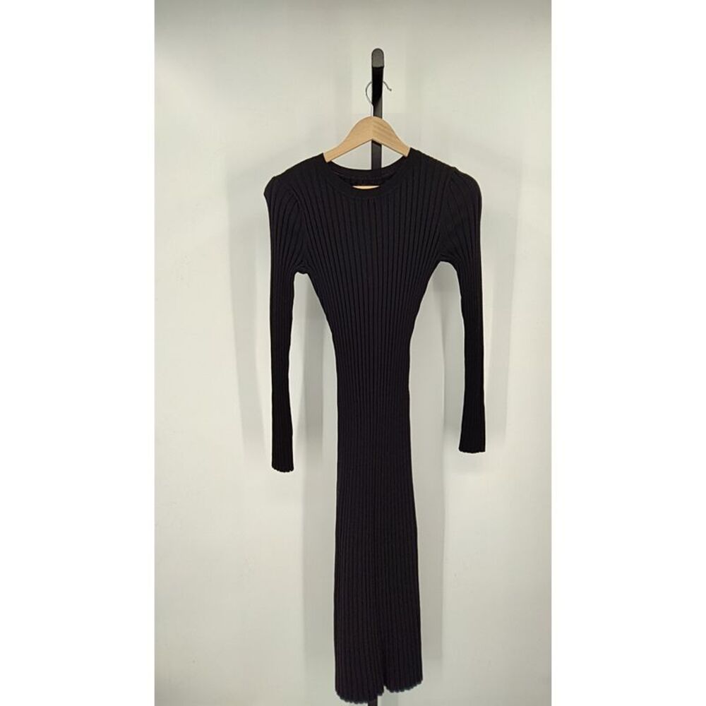 Quince Black Ribbed Long Sleeve Knit Dress